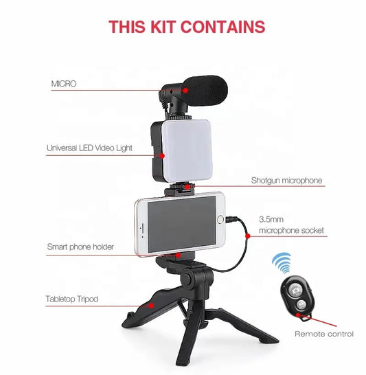 Video

Kit

tripod

stand

microphone

Holder

mobile

VLOGGING

Shoot